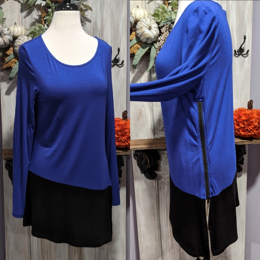 Joan Vass color block side zip blouse